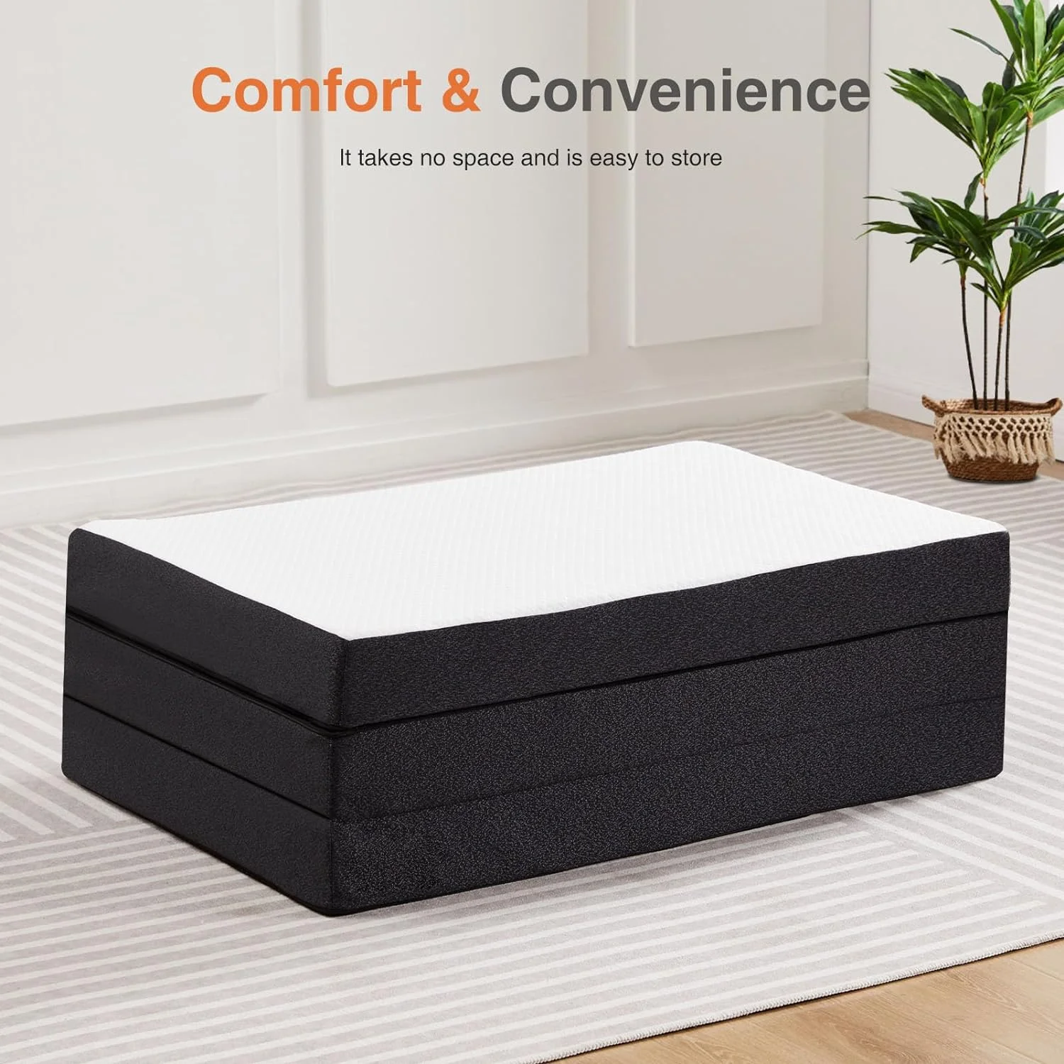 Folding Mattress, 4 inch Tri-fold Memory Foam Mattress Topper for Camping, Foldable Mattress Topper with Washable Cover, Queen Size