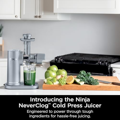 Ninja NeverClog Cold Press Juicer, Powerful Slow Juicer with Total Pulp Control, Countertop, Electric, 2 Pulp Functions, Dishwasher Safe, 2nd Generation, Charcoal, JC151