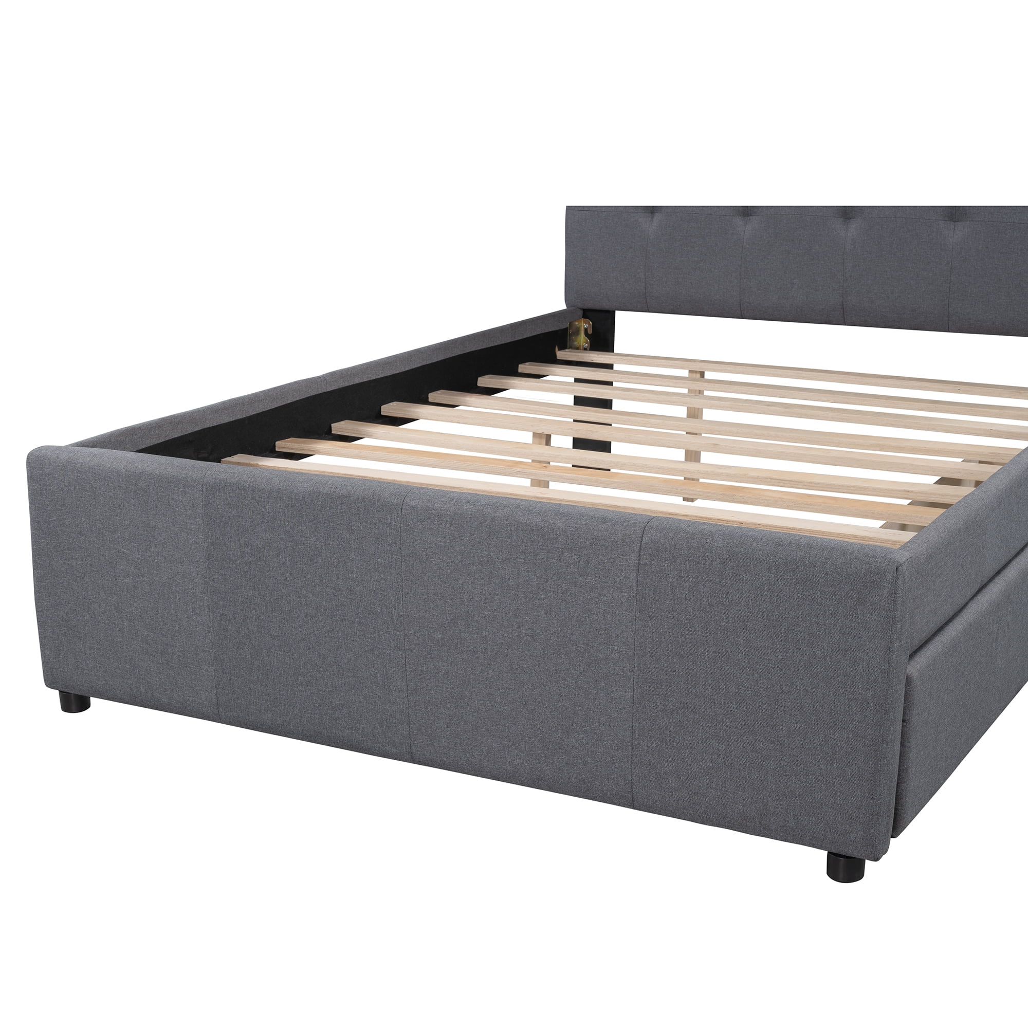 Bellemave Full Size Upholstered Platform Bed with Two Storage Drawers, Linen Upholstered Platform Bed Frame with Headboard（Gray）