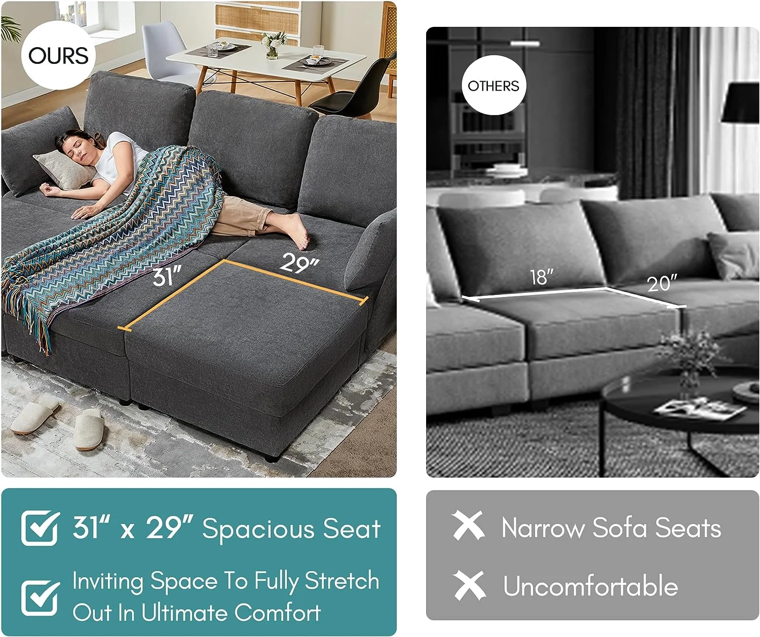 AMERLIFE 70 Inches Modular Sectional Sofa, Oversized Sectional Sofa with Storage, Ottomans, 4 Seats Couch for Living Room- Beige Chenille