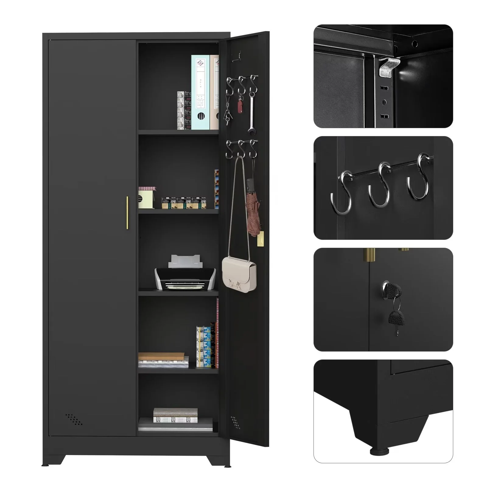 Lecut Metal Garage Storage Cabinet with Locking Doors and 4 Shelves Tool Kitchen Tall Lockable Storage Cabinets with Adjustable Legs and Keys for Warehouse Basement Home Office File (72.8