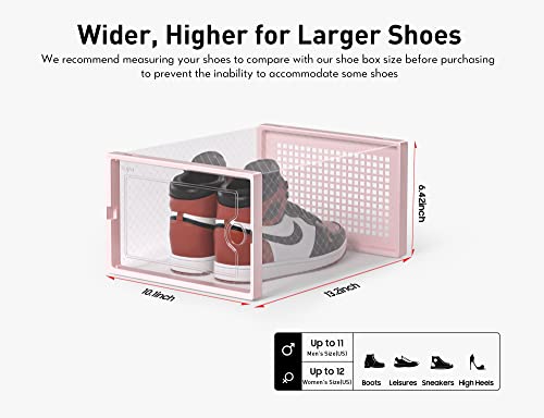 Kuject X-Large Shoe Storage Boxes Organizers Clear Plastic Stackable 12 Pack, Shoe Rack & Holder Substitute, Sneaker Containers, Toy Storage Organizer Bins for Entryway, Closet, Under Bed, Black