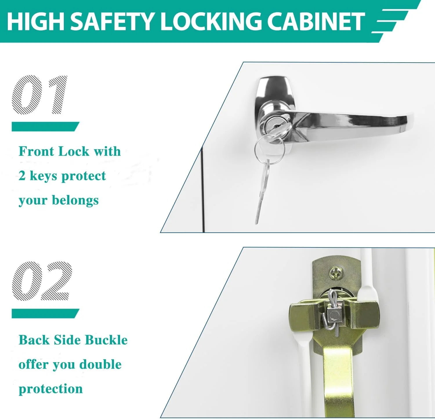 SUNCROWN 42 In Metal Garage Storage Cabinet, Tall Steel Cabinets with Locking Doors and 2 Adjustable Shelves for Home, School, Office,White