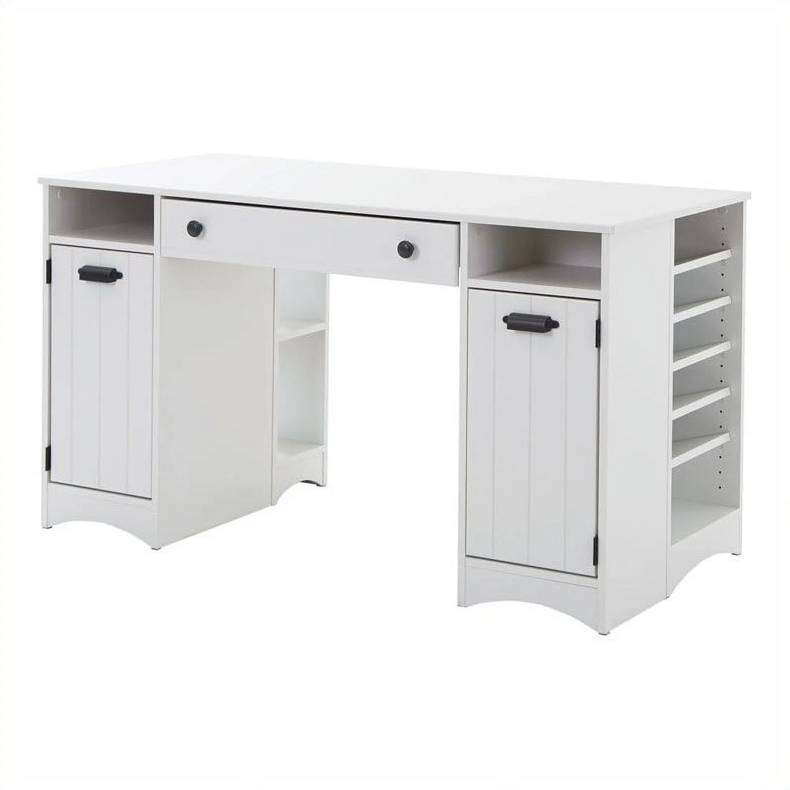 Pemberly Row Traditional Craft Table with Storage in Pure White
