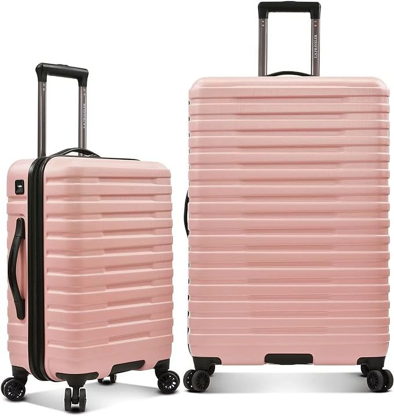 U.S. Traveler Boren Polycarbonate Hardside Rugged Travel Suitcase Luggage with 8 Spinner Wheels, Aluminum Handle, Pink, Carry-on 22-Inch, USB Port