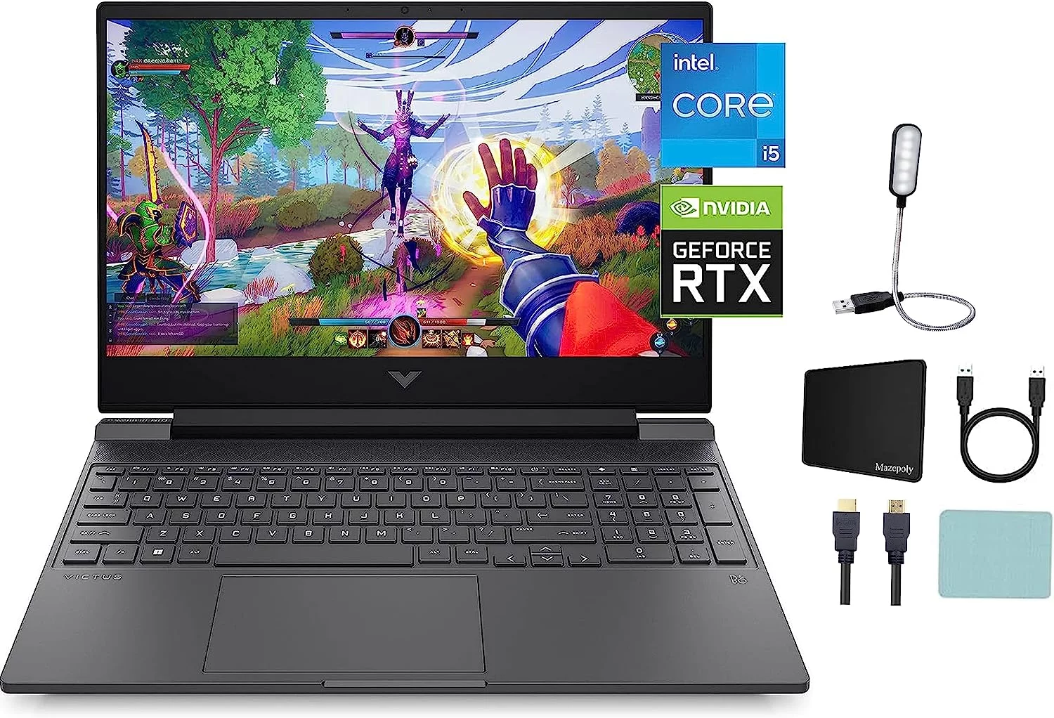 HP Victus 15.6'' FHD 15 Gaming Laptop, NVIDIA GeForce RTX 3050, 12th Gen Intel Core i5-12500H, 16GB RAM, 1TB M.2 PCIe SSD, Windows 11 Home, Backlit Keyboard, Enhanced Thermals + Mazepoly Accessories
