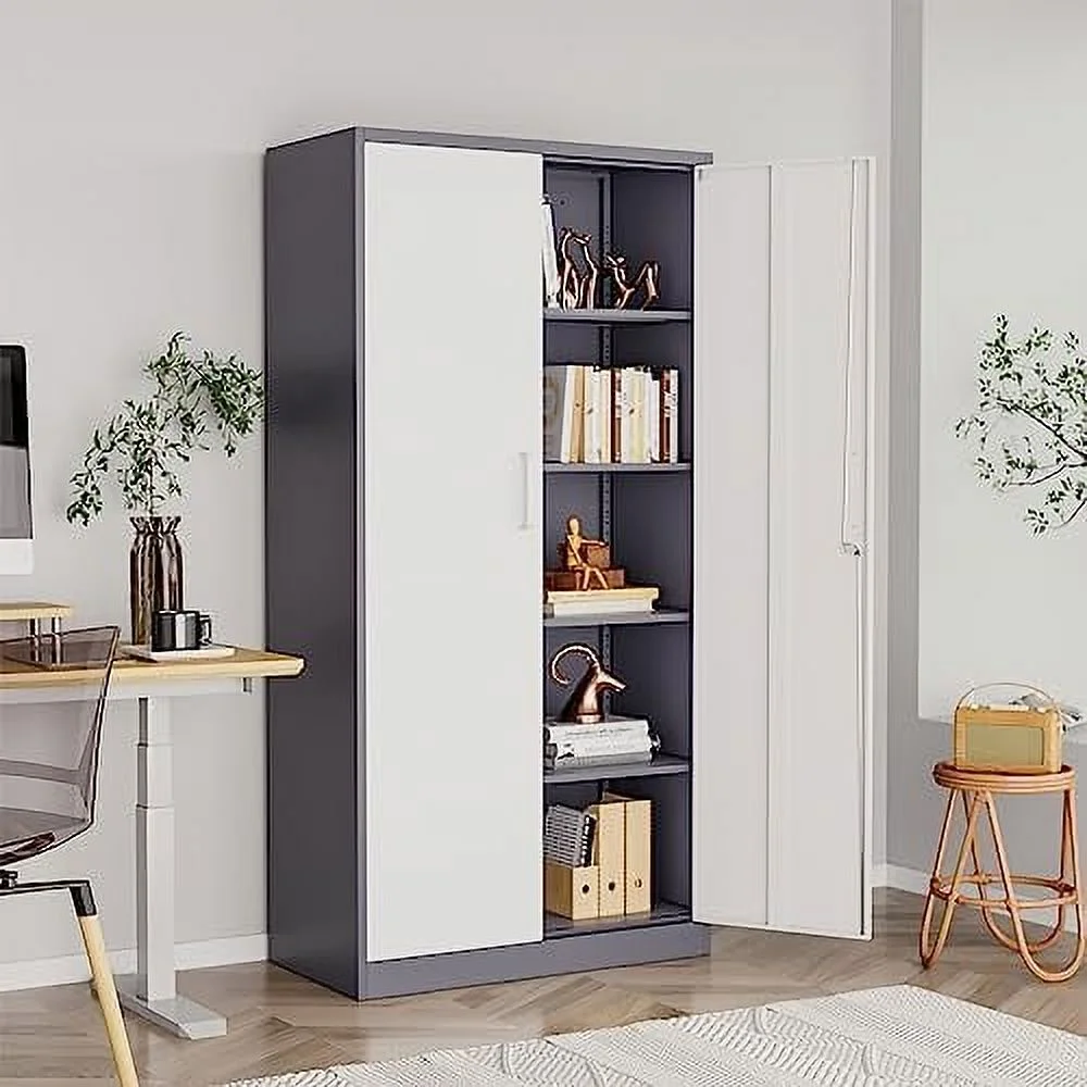 TJUNBOLIFE Metal  Cabinets with Locking Doors 71" Tall Garage  Cabinet with 2 Adjustable Shelves  Lockable Steel Office  Cabinet Tool Cabinet for Home Office Garage  Pantry