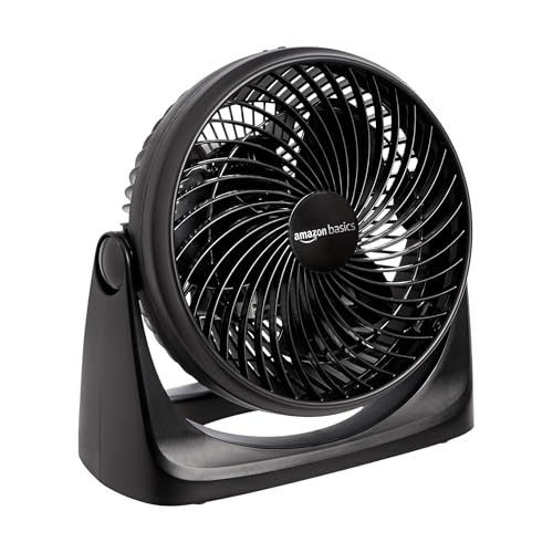Amazon Basics 11-Inch Air Circulator Fan, Desk Fan for Bedroom, Home and Office, With 90-Degree Tilt Head, 3 Speed Settings, Lightweight (3 LBS), 35 Watts, Black, 11.1