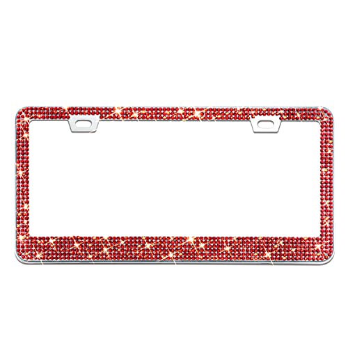 Bling License Plate Frame for Women, 1PCS Sparkly License Plate Frames| Over 1200 pcs 14 Facets Bedazzled Clear Glass Diamond Rhinestone Crystals w/Free Glitter Diamond Box (Black)