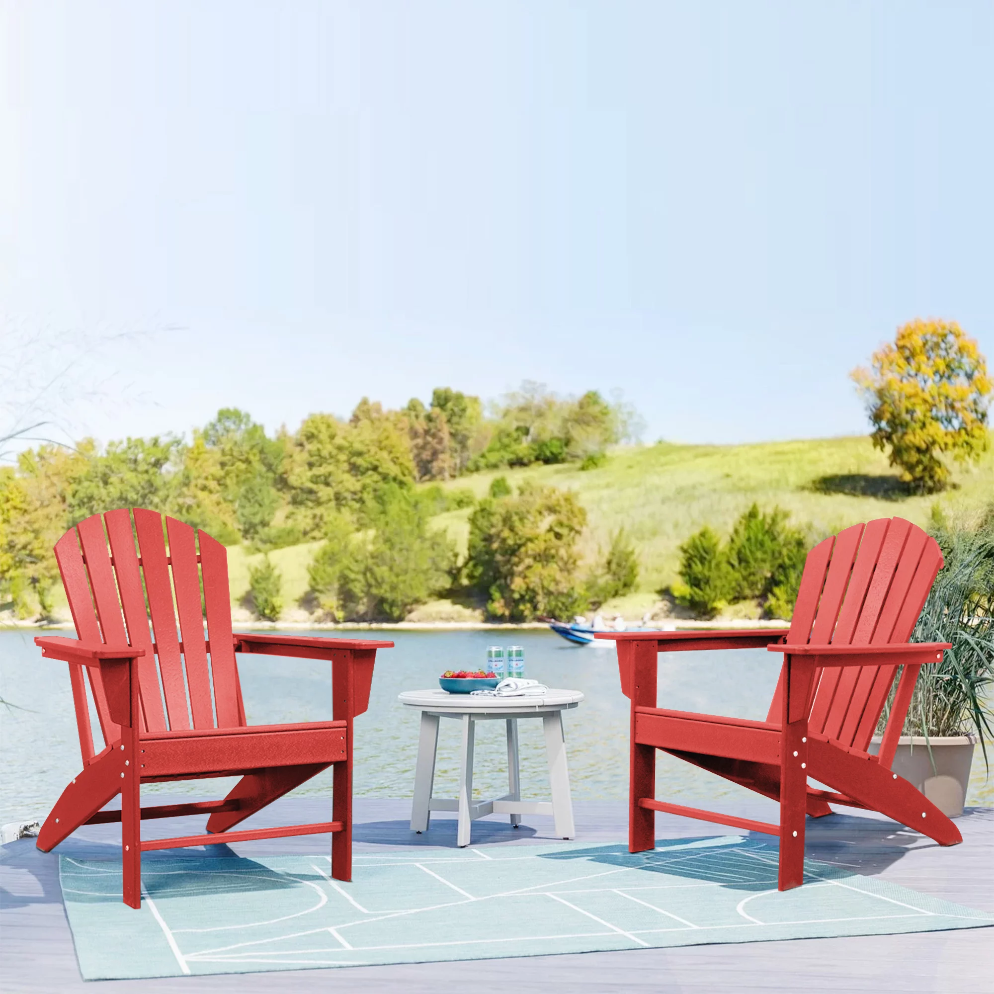 FHFO Outdoor Adirondack Chair,Weather Resistant Plastic Resin Chair for Outside Deck Garden Backyard Balcony(Red)