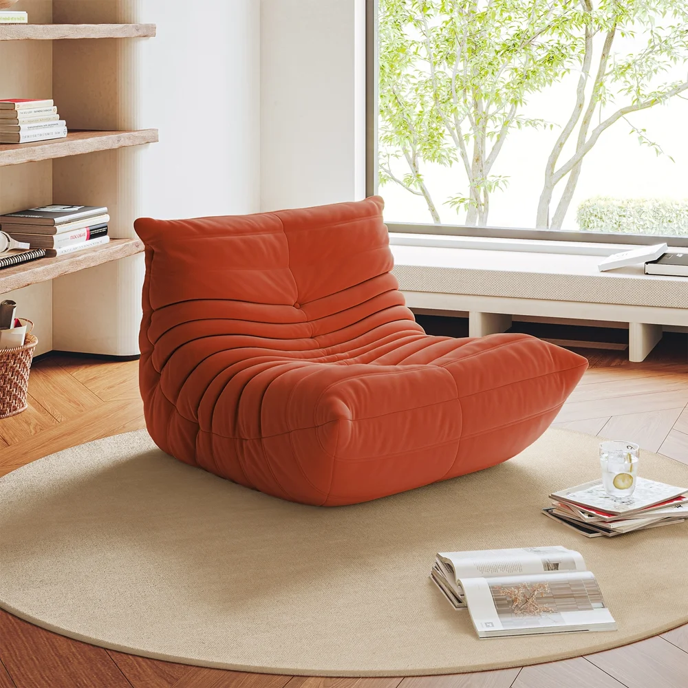 Bean Bag Chair Fireside Chair Mid Century Accent Chair Suede Lounge Chair Floor Sofa for Living Room Bedroom Red