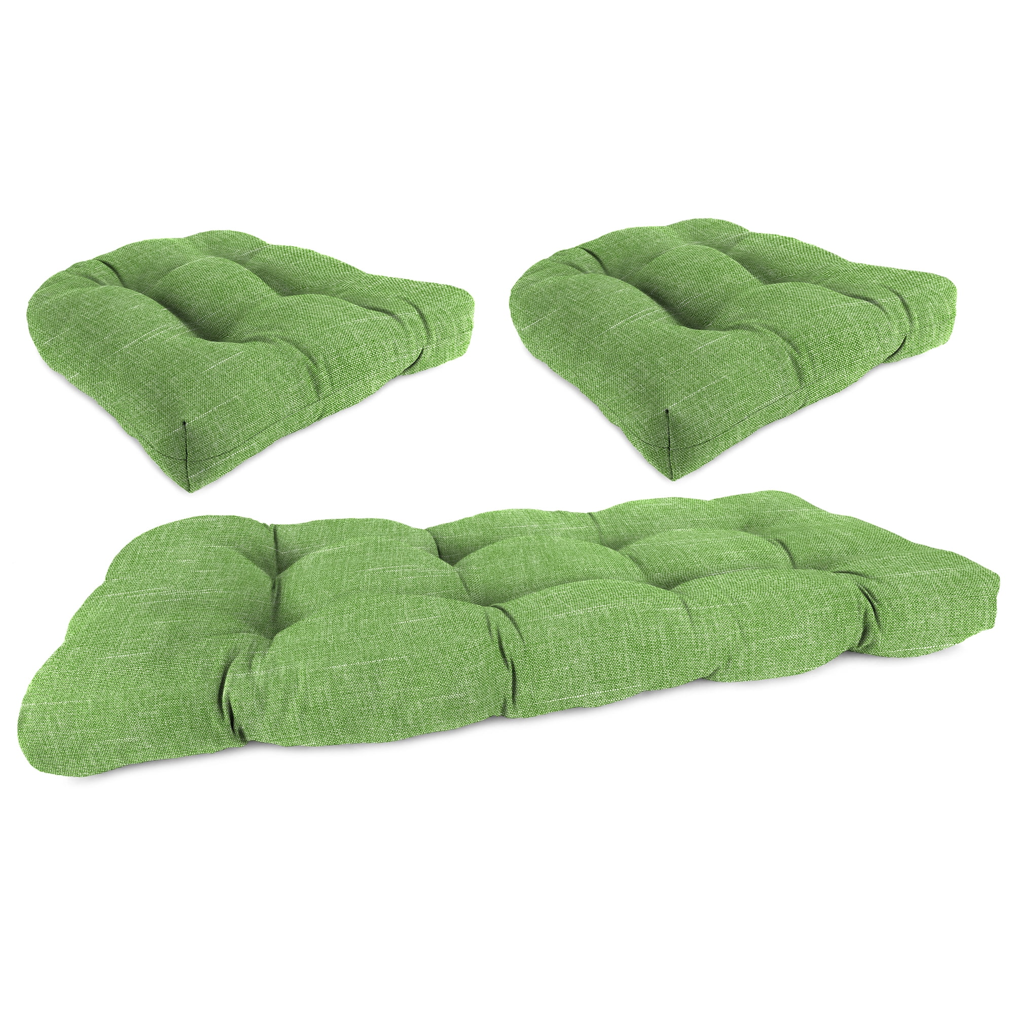 Jordan Manufacturing 3-Piece Tory Palm Green Solid Outdoor Cushion Set with 2 Wicker Chair Cushions and 1 Wicker Bench Cushion