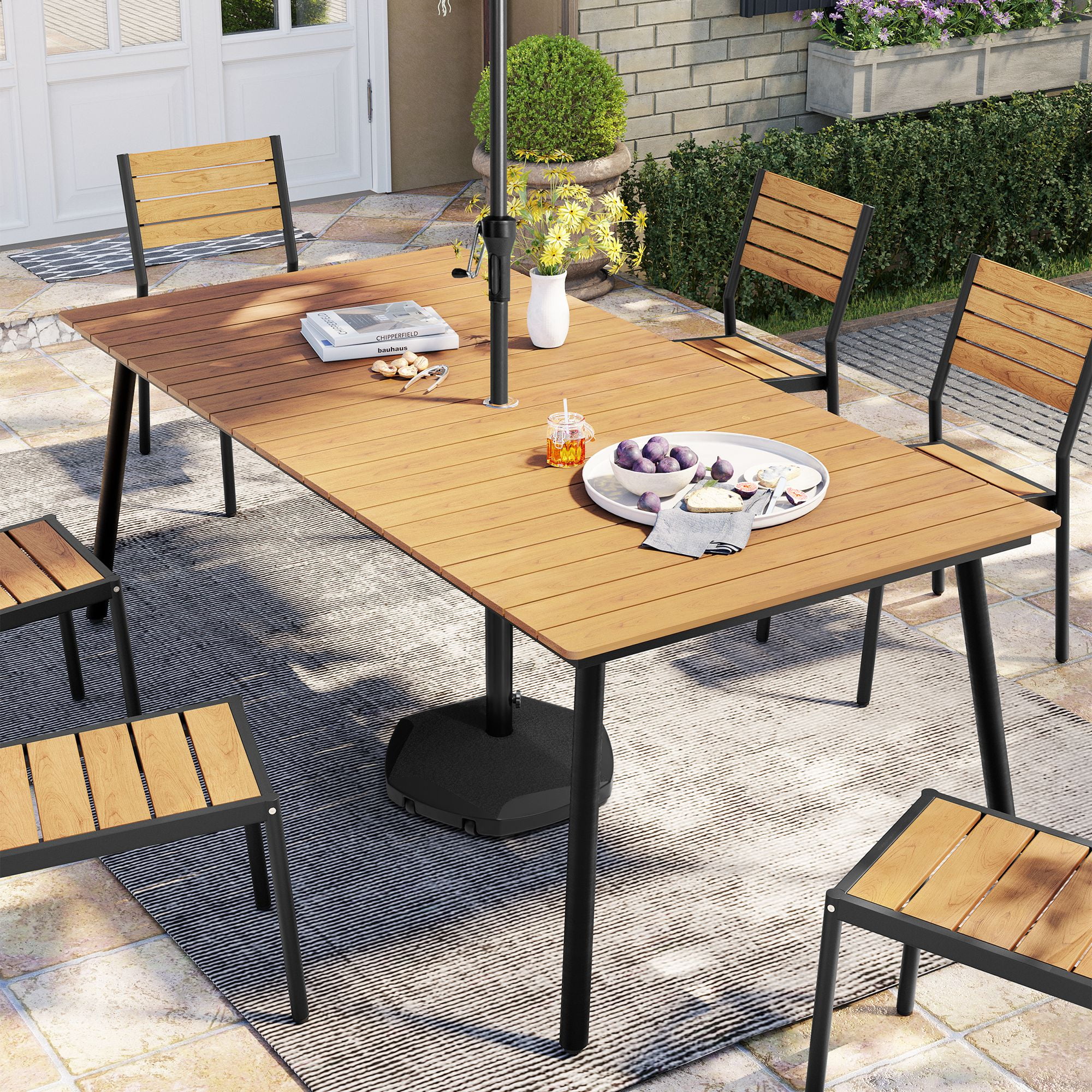 Pellebant Patio Outdoor 82in Rectangular Wooden-Like Top Dining Table for 6-8 Person,Brown