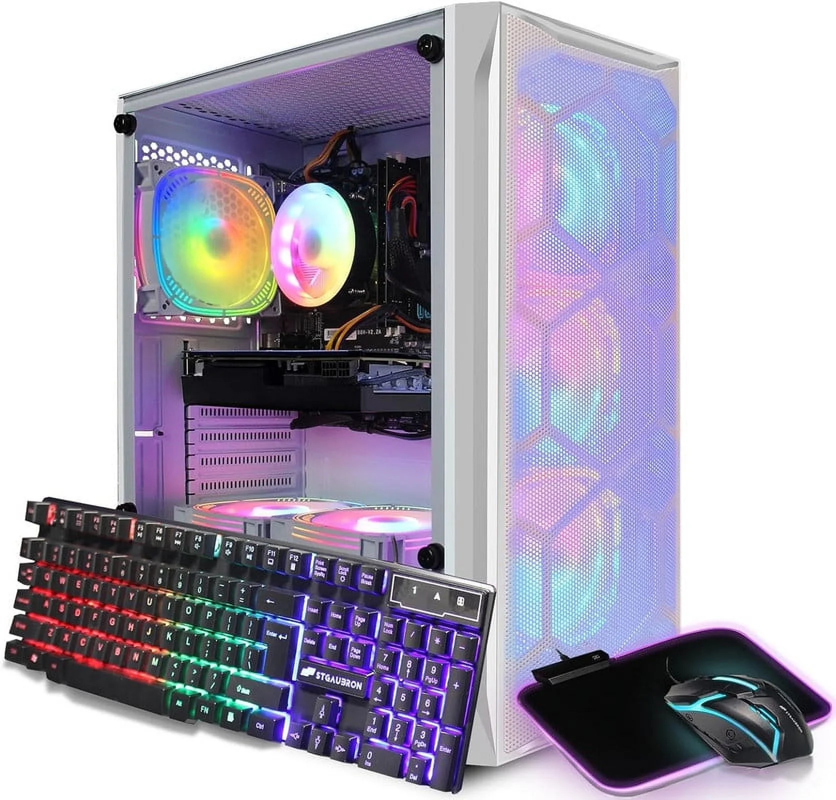 STGAubron Gaming Desktop PC, Intel Core i5 3.2G up to 3.6G, 16G RAM, 512G SSD, Radeon RX 5600 XT 6G GDDR6, 600M WiFi, BT 5.0, RGB Fan x 6, RGB Keyboard & Mouse & Mouse Pad, W10H64