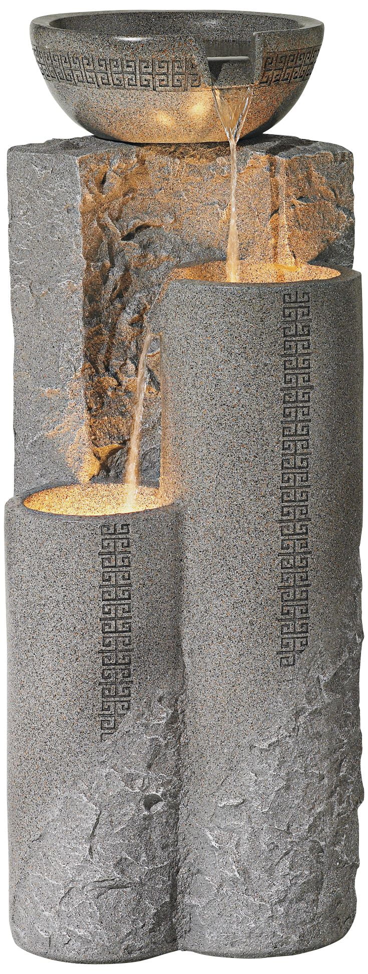 John Timberland Bowl and Pillar Modern Zen Cascading Outdoor Floor Water Fountain with LED Light 34 1/2