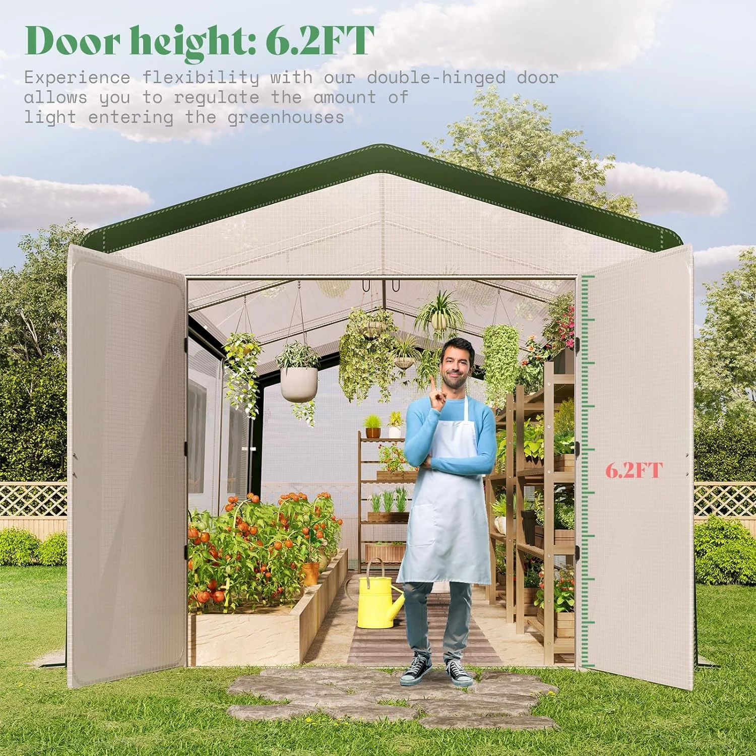 AMERLIFE 30x10x8.5ft Large Tunnel Greenhouse for Outdoors with Hinged Door 6 Vents White/Green