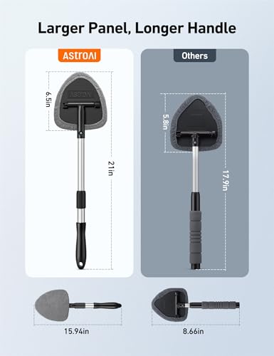 AstroAI Windshield Cleaner, Car Windshield Cleaning Tool Inside with 4 Reusable and Washable Microfiber Pads and Extendable Handle Auto Glass Wiper Kit, Blue