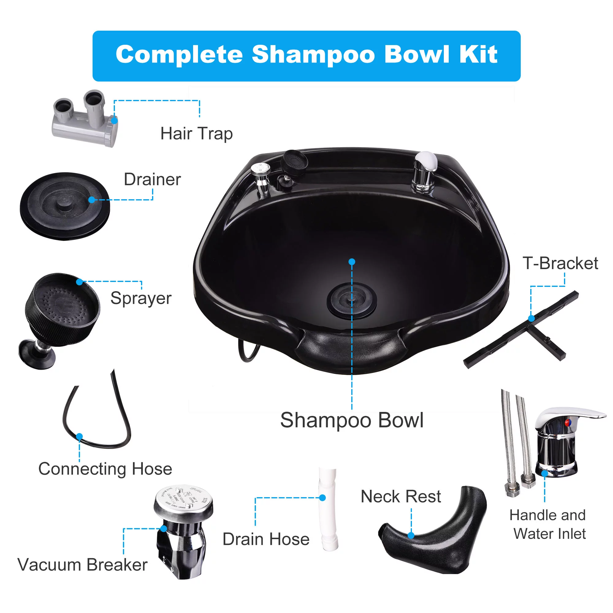 Shampoo Bowl CUPC Certified Vacuum Breaker Neck Rest Beauty Salon Equipment Hair Basin