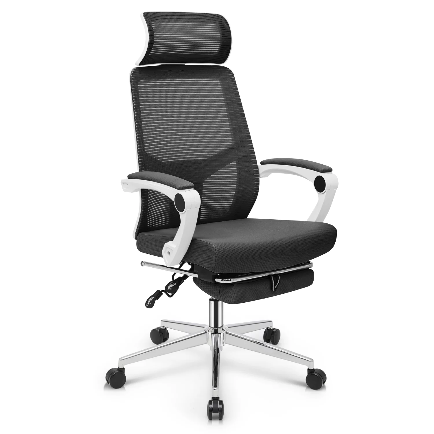 MoNiBloom Adjustable Office Executive Chair, Ergonomic High Back Mesh Swivel Seat with Headrest & Footrest for Office, Black