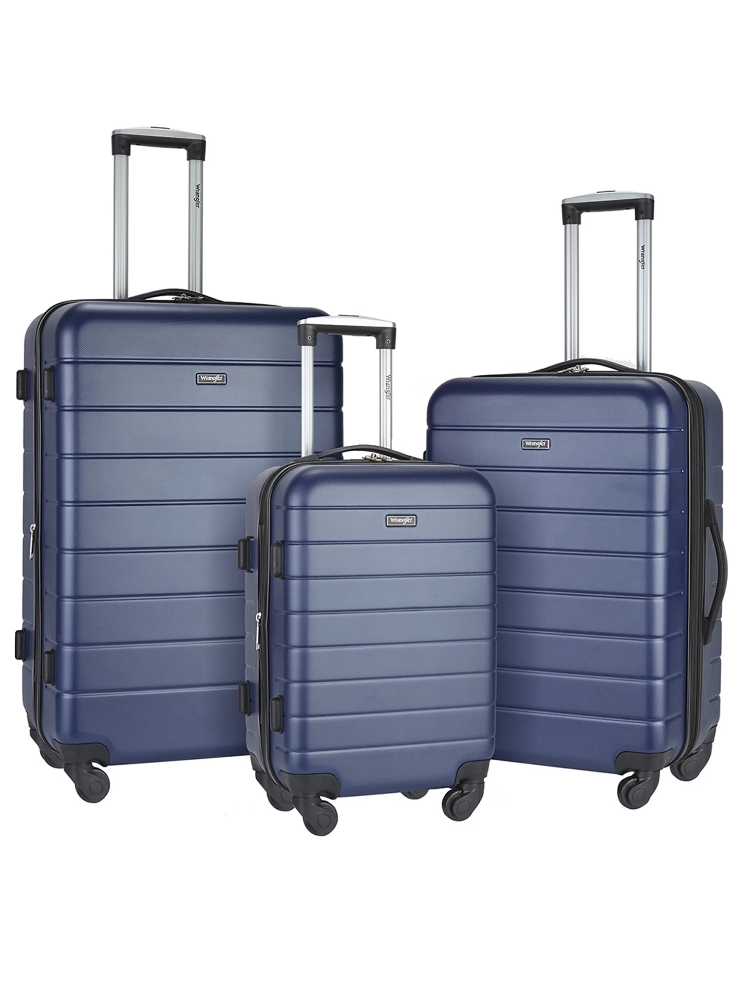 Wrangler 3 Piece Luggage Set with Cup Holder and USB Port, Navy Blue