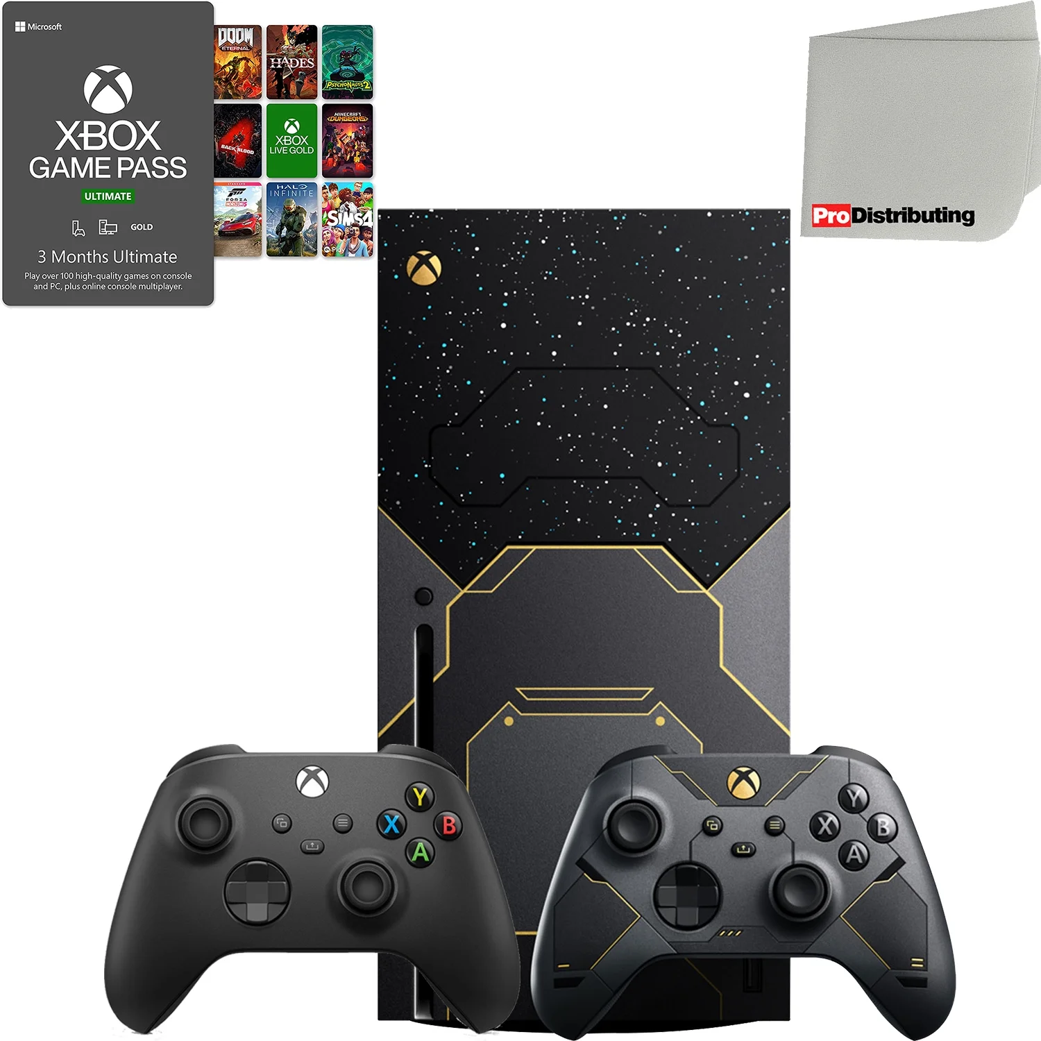 Halo Infinite Limited Edition Video Game Console with Extra Wireless Controller - Carbon Black - 3-Month Game Pass Ultimate, Microsoft, 1TB, Xbox Series X, Bundle