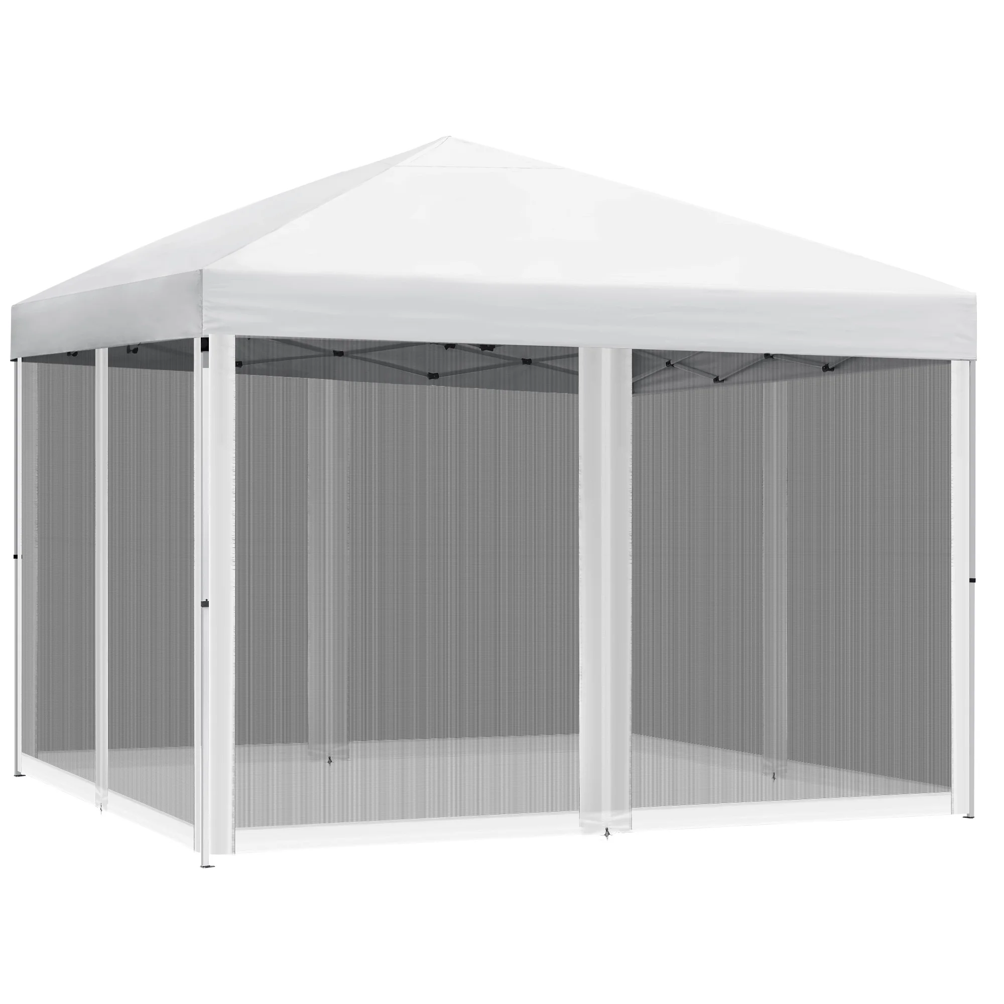 Dextrus 10x10 ft Outdoor Easy Pop Up Canopy Tent with Netting Mesh Sidewalls, Outdoor Canopies & Shelters with 4 Ropes & 8 Stakes and Carry Bag
