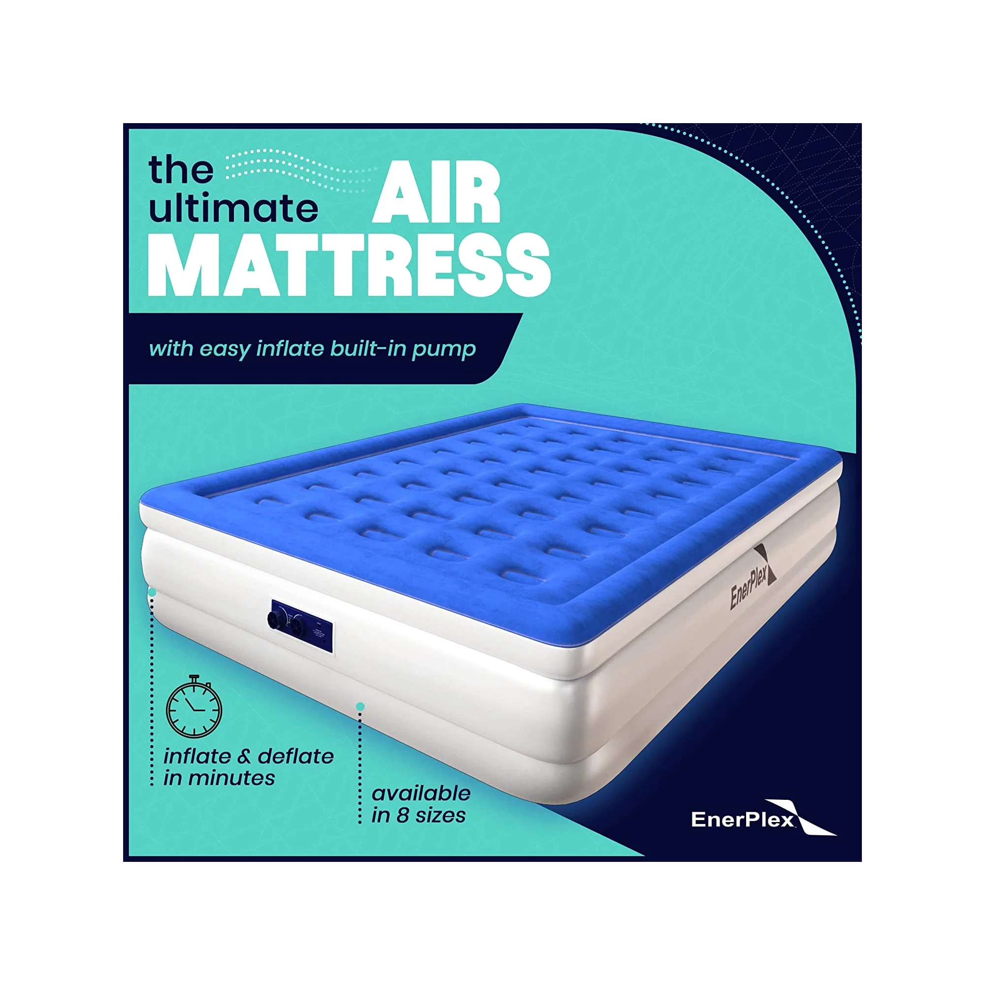 EnerPlex Air Mattress with Built-in Pump - Double Height Inflatable Mattress for Camping, Home & Portable Travel - Queen, 18 Inch