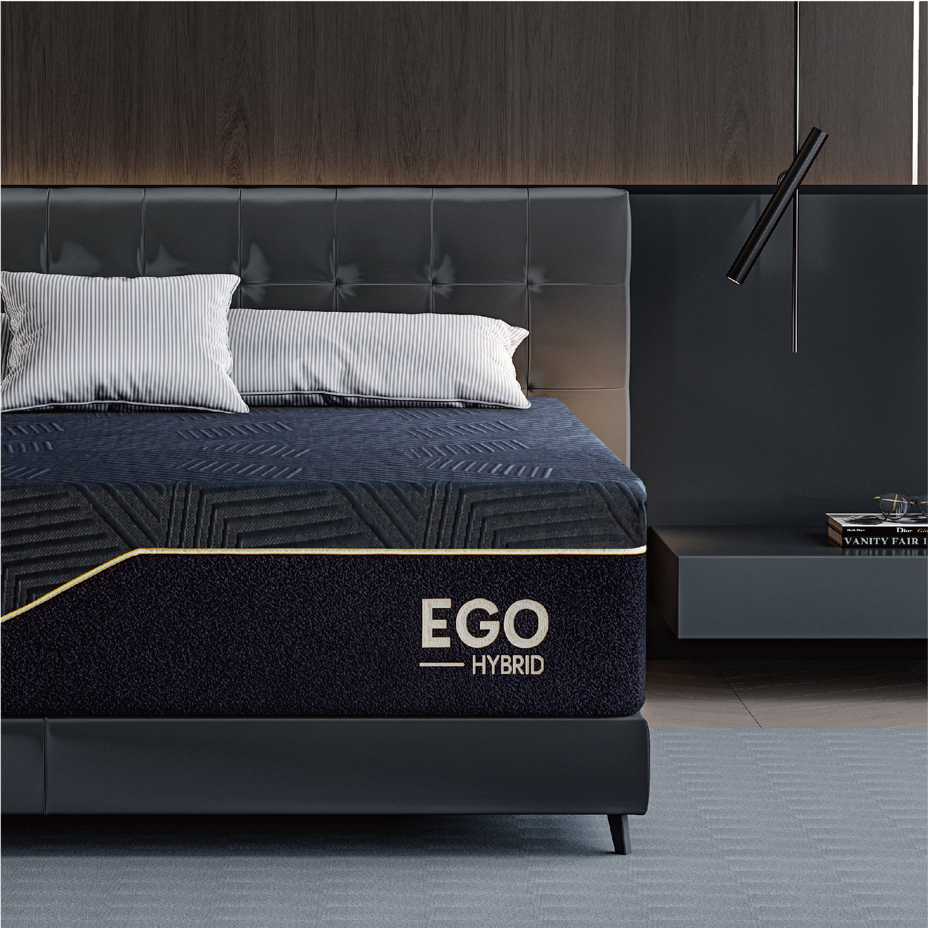 MLILY Ego Black 14 inch Hybrid Mattress, King Size Memory Foam Mattress and Pocket Spring
