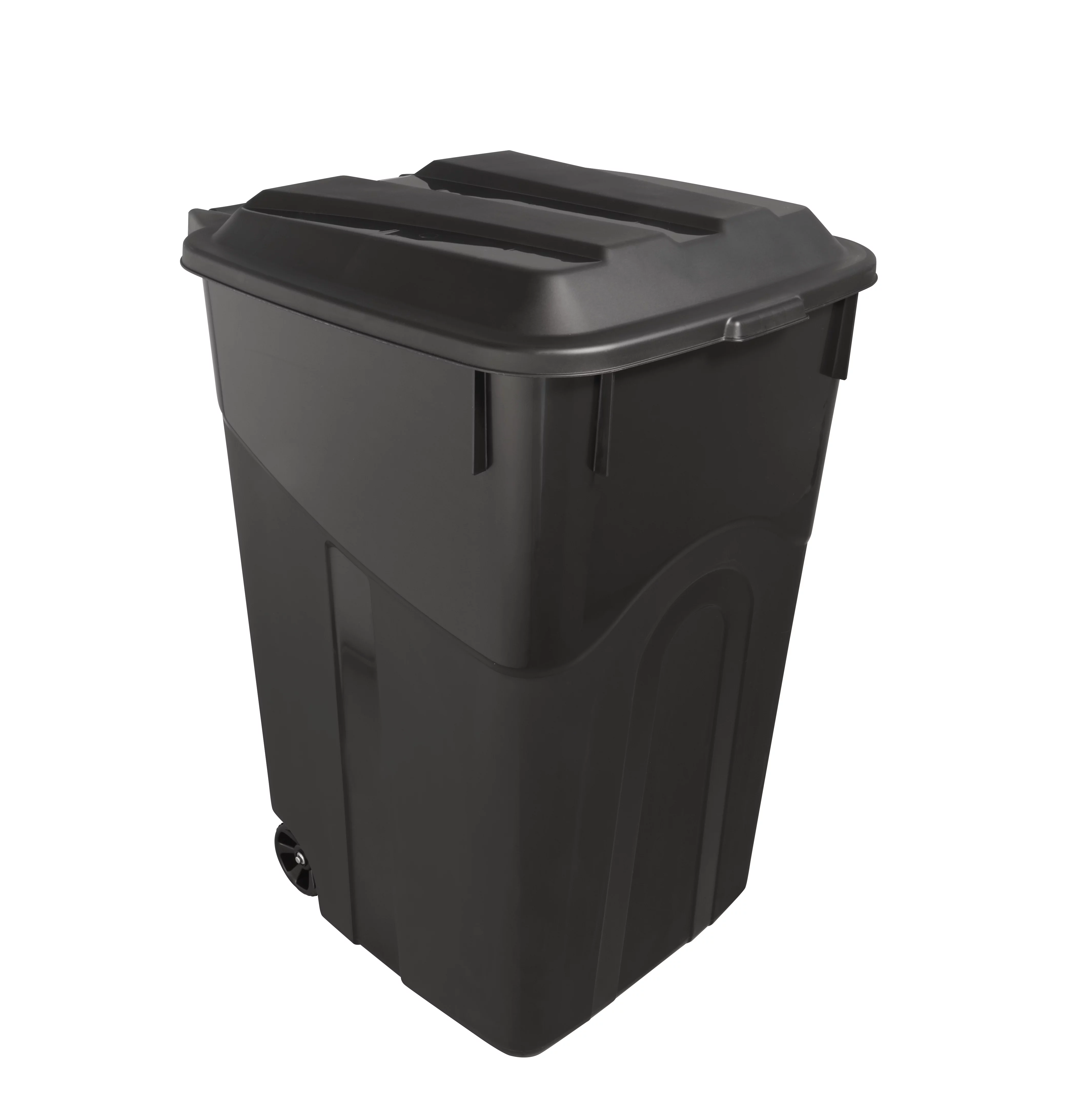 Hyper Tough 45 Gallon Wheeled Heavy Duty Plastic Garbage Can, Attached Lid, Black