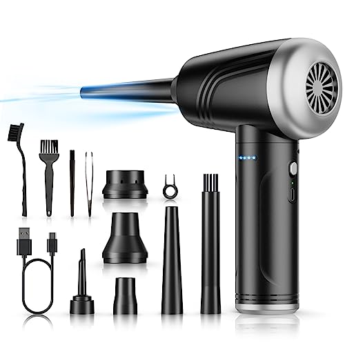 11-in-1 Compressed Air Duster, 3-Gear Adjustable 120000 RPM Electric Air Duster with LED Light, Reusable no Canned Keyboard Cleaner for Office, 9000mAh Cordless Air Duster for Computer/Car