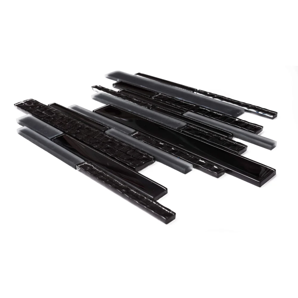The Tile Life Karma Random Sized Brick Linear Glass Mosaic Wall Tile, Black (0.93 Sq. ft./Sheet)