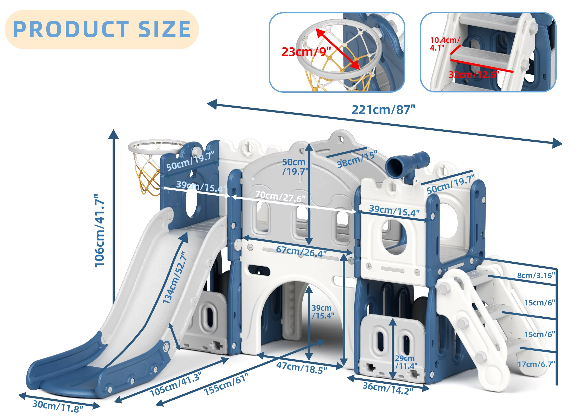 XJD 8 in 1 Toddler Slide with Climber, Kids Slide for Toddlers Age 1+,Basketball Hoop,Tunnel and Storage Space,Slide Toddlers Playset playground Outdoor Indoor play Set