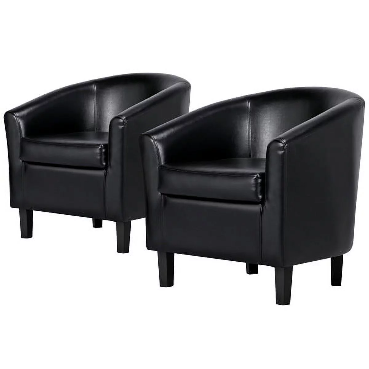Topeakmart 2PCS U-shaped Faux Leather Accent Arm Chair for Living Room, Black