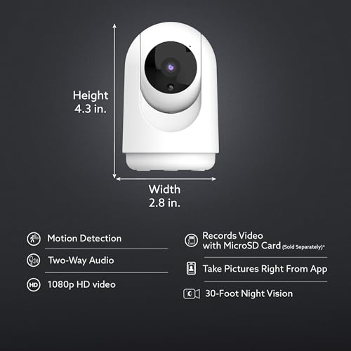Feit Electric Indoor Security Camera with Motion Detection, 30ft. Night Vision, 360° Adjustable Head, 2.4GHz WiFi, 2-Way Audio, 1080p HD, Works with Alexa & Google Asst, Plug-in, White - CAM1/WIFI