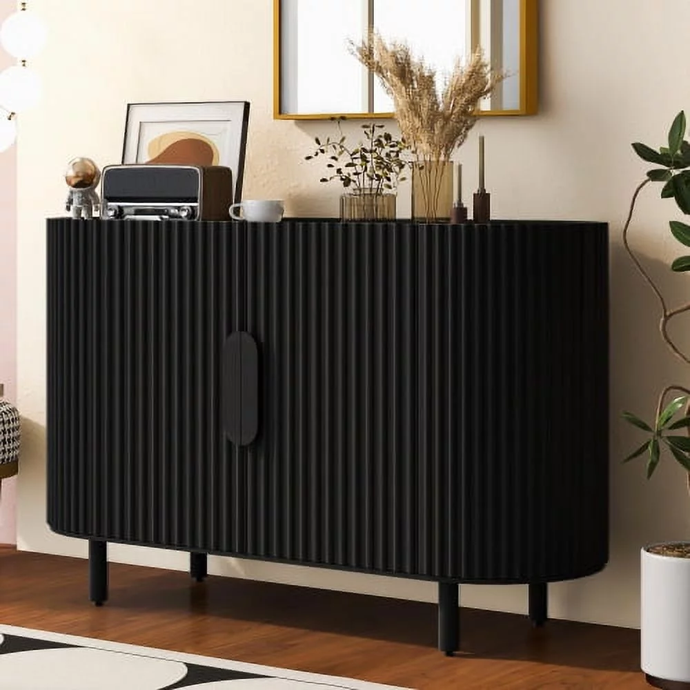 Motent Curved Design Light Luxury Sideboard with Adjustable Shelves,Suitable for Living Room,Study and Entrance, Black
