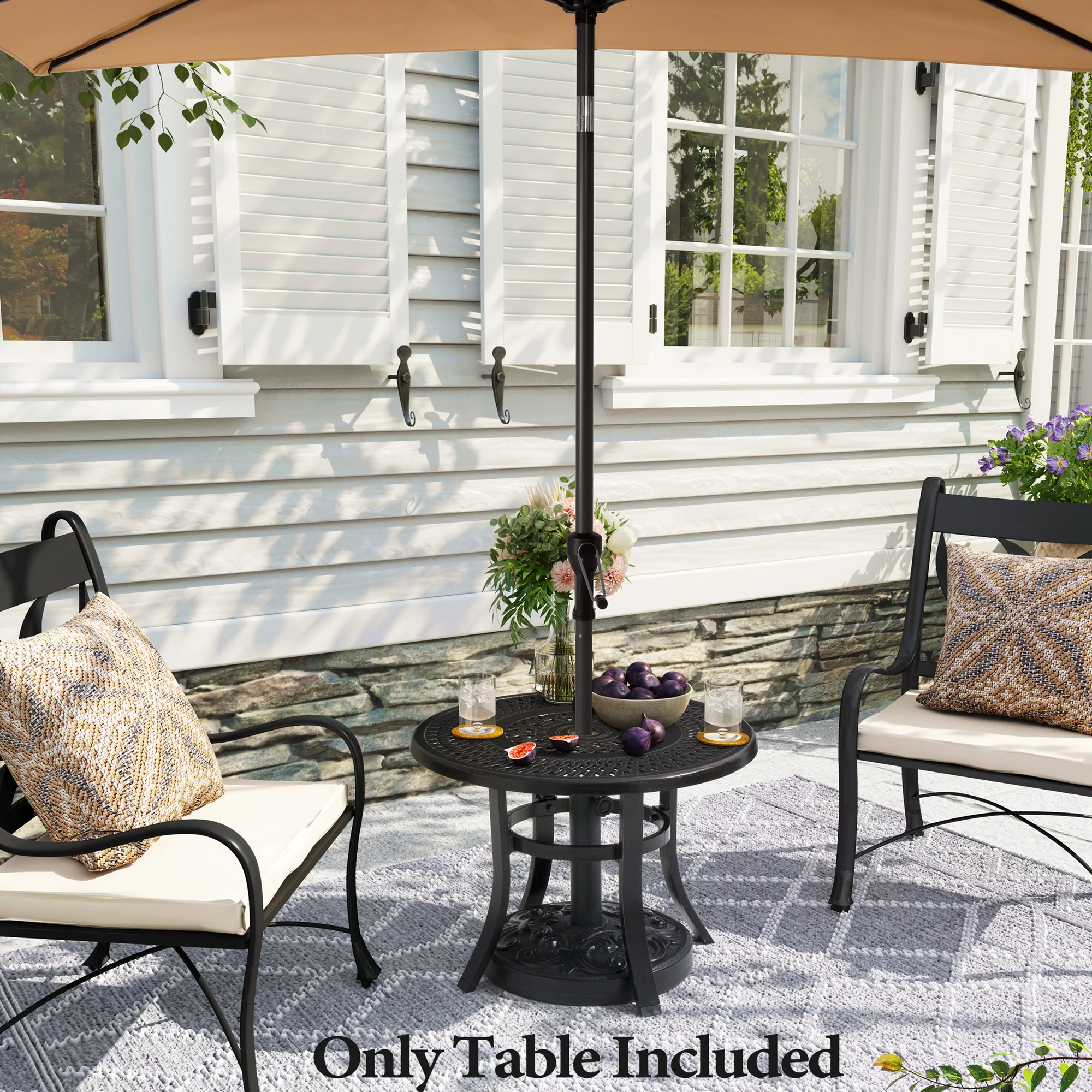 Pellebant Patio Side Table Cast Aluminum  Outdoor Round Table with Umbrella Hole Black