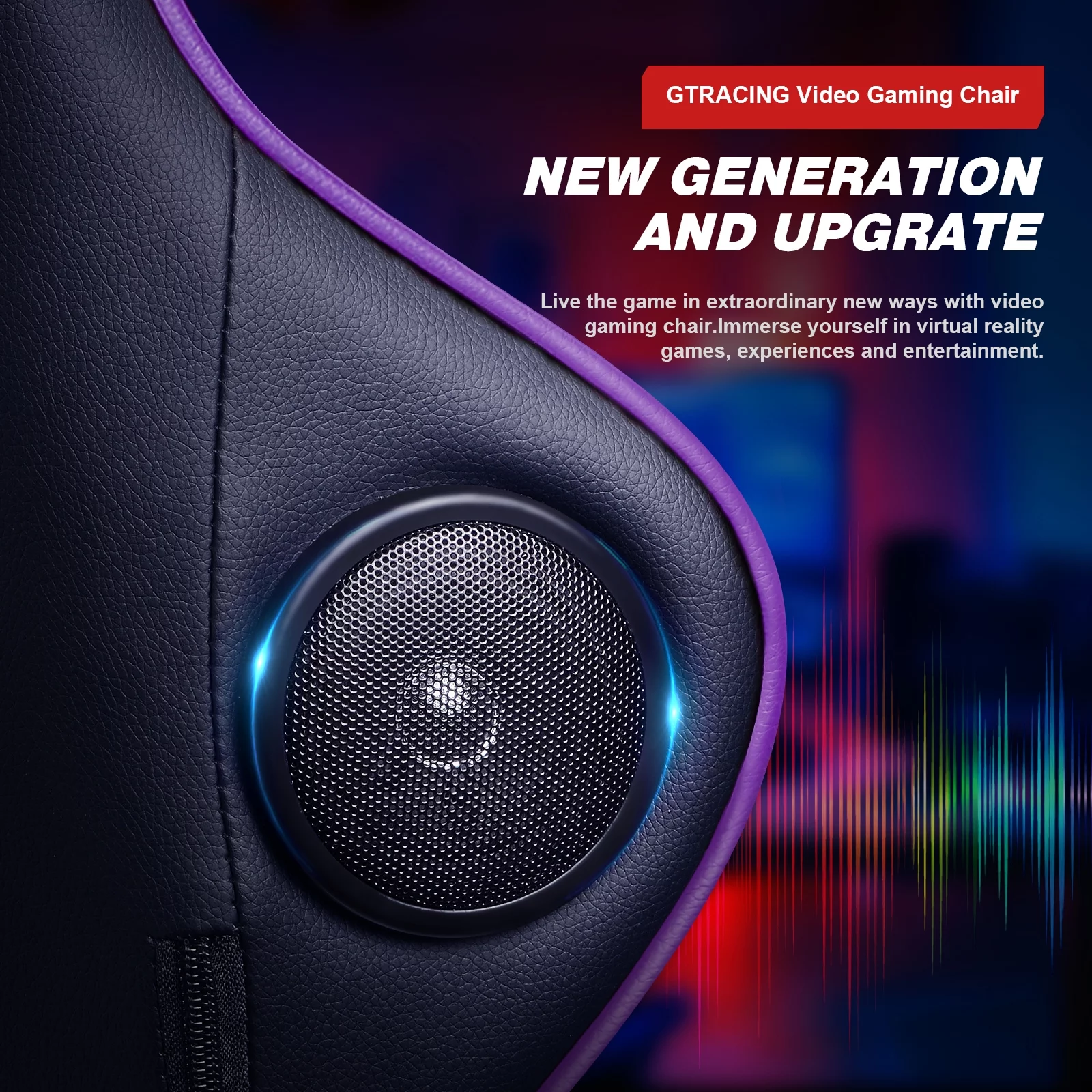 GTRACING Gaming Chair with Speakers Bluetooth and Footrest in Home Leather Office Chair, Purple