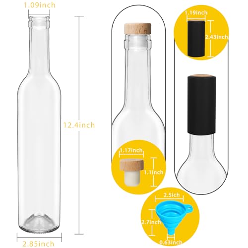 DHSBTLS 12 Pack 500 ml/16 oz Clear Glass Bottles With Cork Lids & Seal Shrink Capsules Caps,Home Brewing Wine & Juicing Bottles For Bordeaux Wine,Beverage, Sparkling Wine,Kefir,Decor