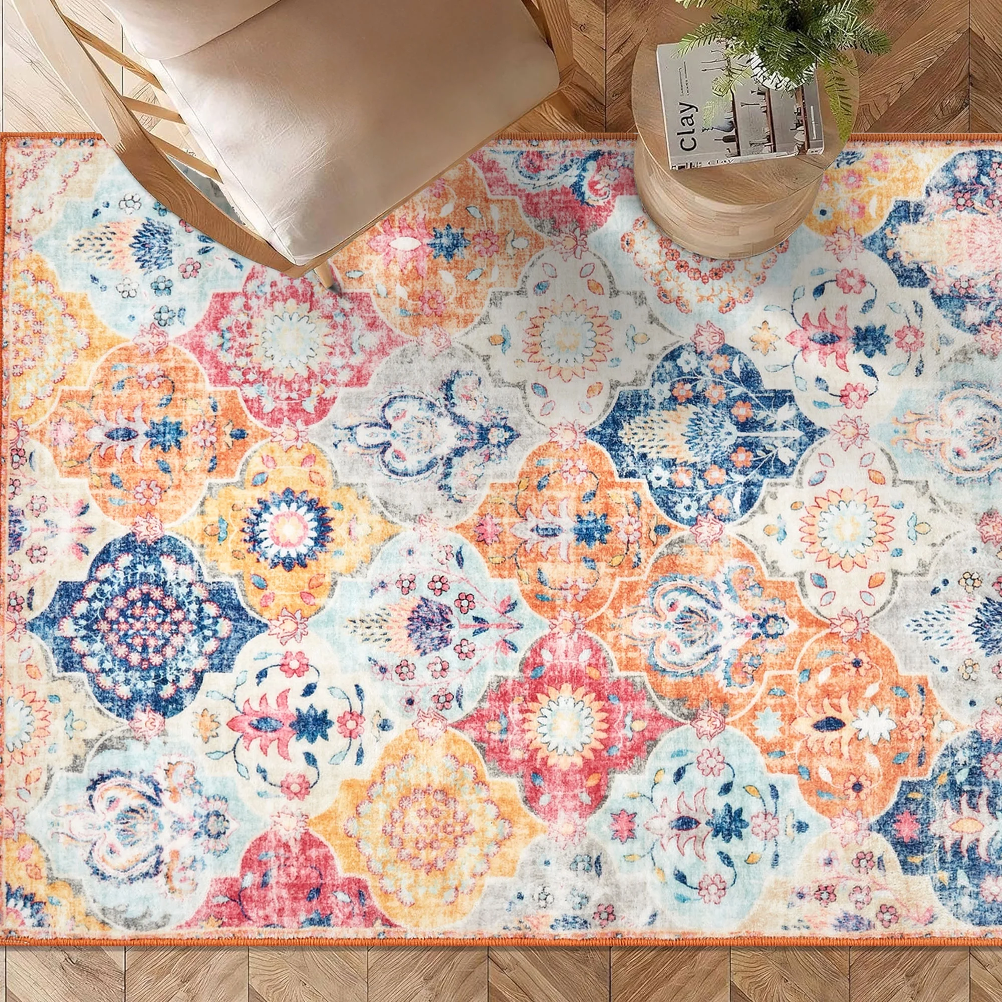 WondRg Small Area Rugs on Clearance 3'x5' Machine Washable Oriental Distressed Rugs for Living Room Bedroom Entryway Rugs Doorway Kitchen Dining Room Office Non-slip, Multicolor