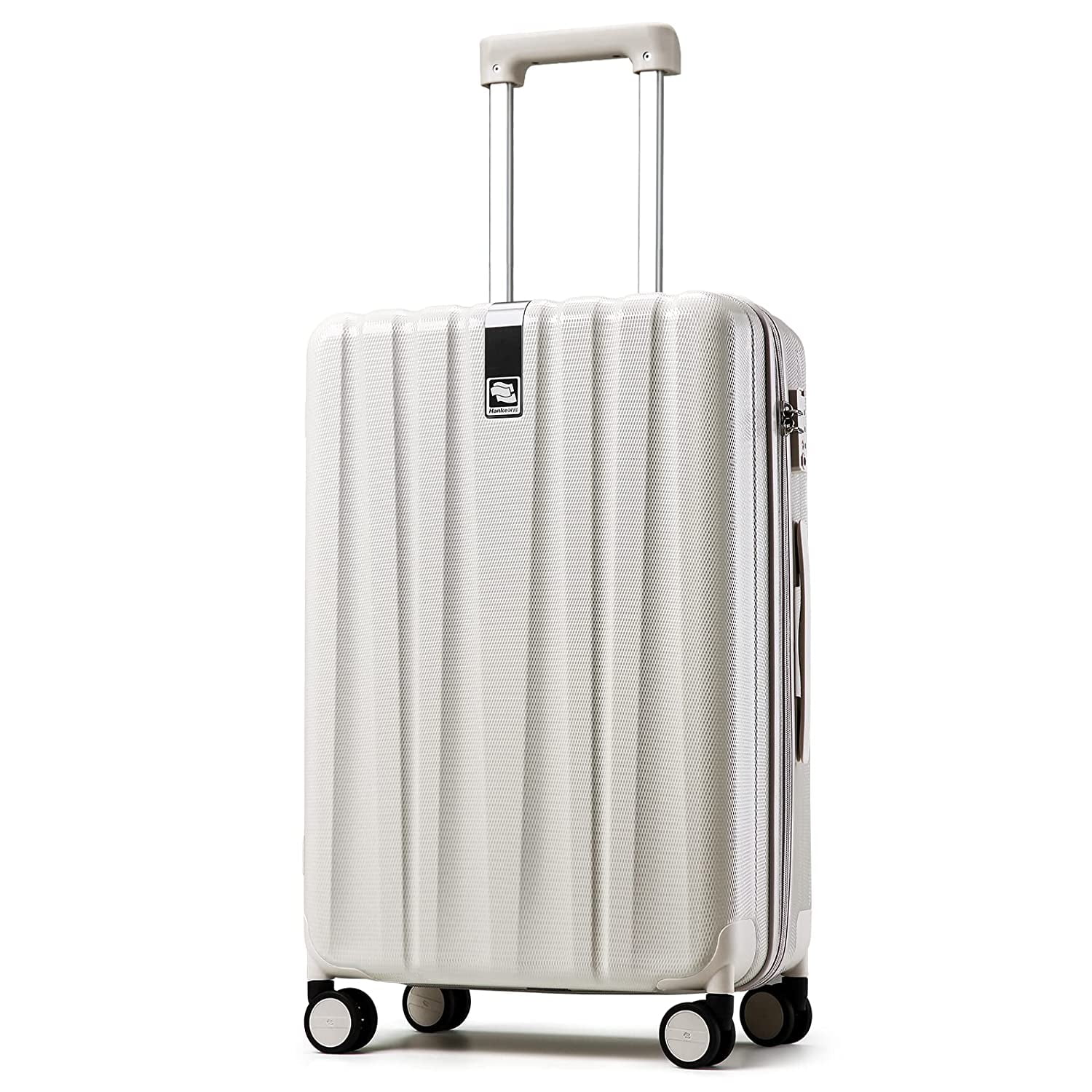 Hanke Upgrade Luggage Suitcases With Spinner Wheels Lightweight PC Hard Shell Rolling Suitcase With TSA Lock,Checked-Medium 24-Inch(Ivory White)