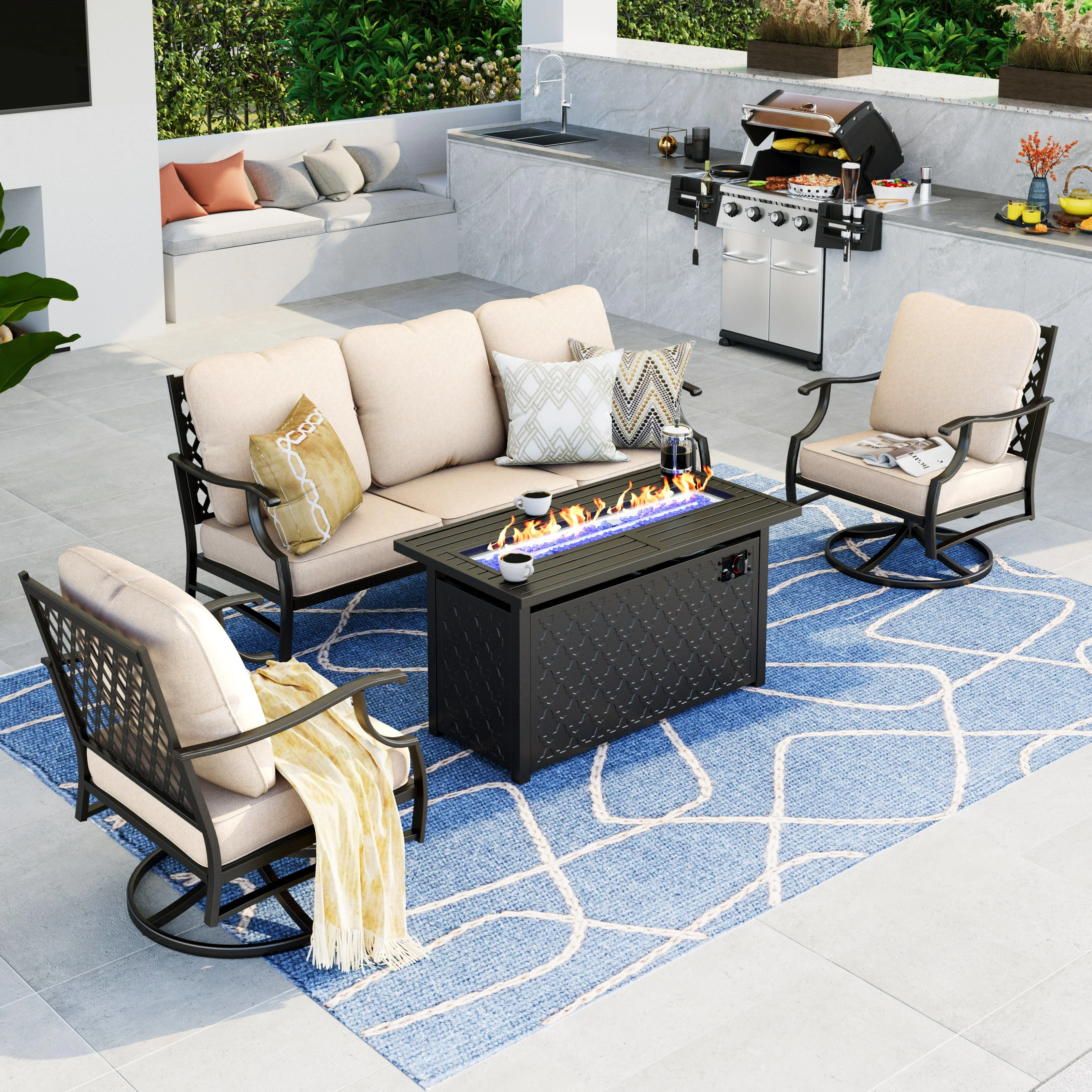 Summit Living 4 Pieces Patio Conversation Set with 45