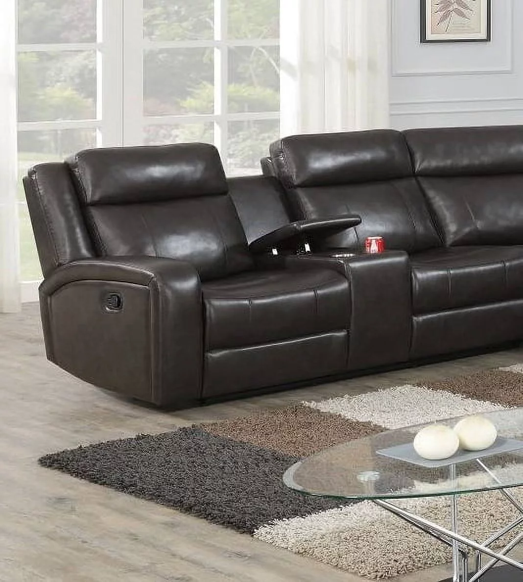 Formal Look Living Room Furniture Reclining POWER Motion Sectional Sofa Set Dark Brown Loveseat w Console Wedge Couch