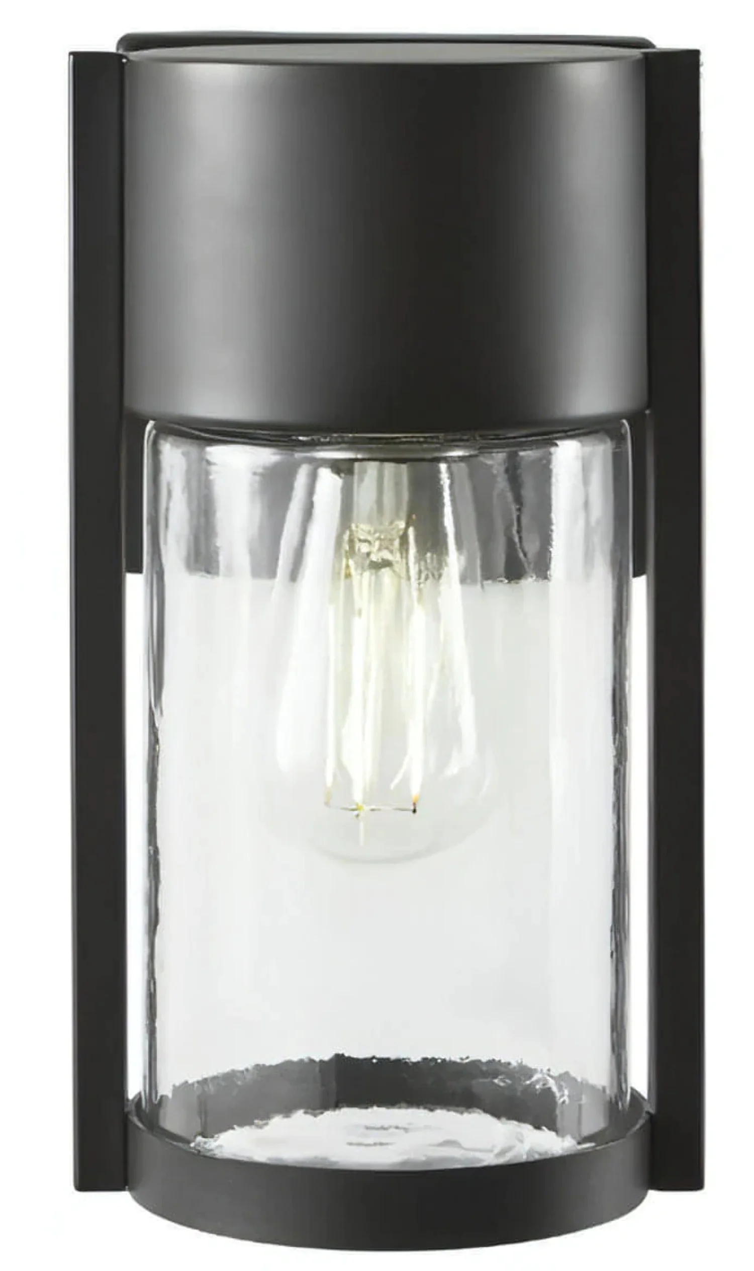 Hampton Bay Kempster Modern 1-Light Matte Black Modern Outdoor Wall Cylinder Light with Clear Glass