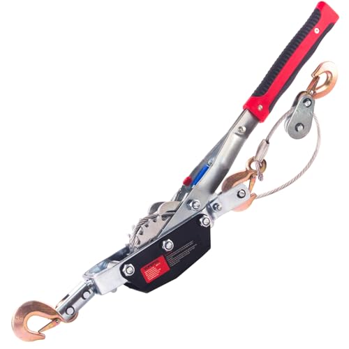 Come Along Winch,2 Ton Capacity with 12FT Steel Cable,Heavy Duty Come Along Tool with Dual Gears,2 Hooks,Hand Winch Tool for Road Vehicle Recovery and Pulling Tree,Fence Stretcher,Frame