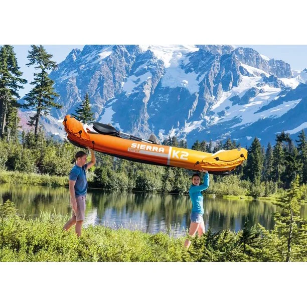 Intex Sierra K2 2-Person Inflatable Blow Up Fishing Kayak with Accessory Kit Oars and Hand Pump