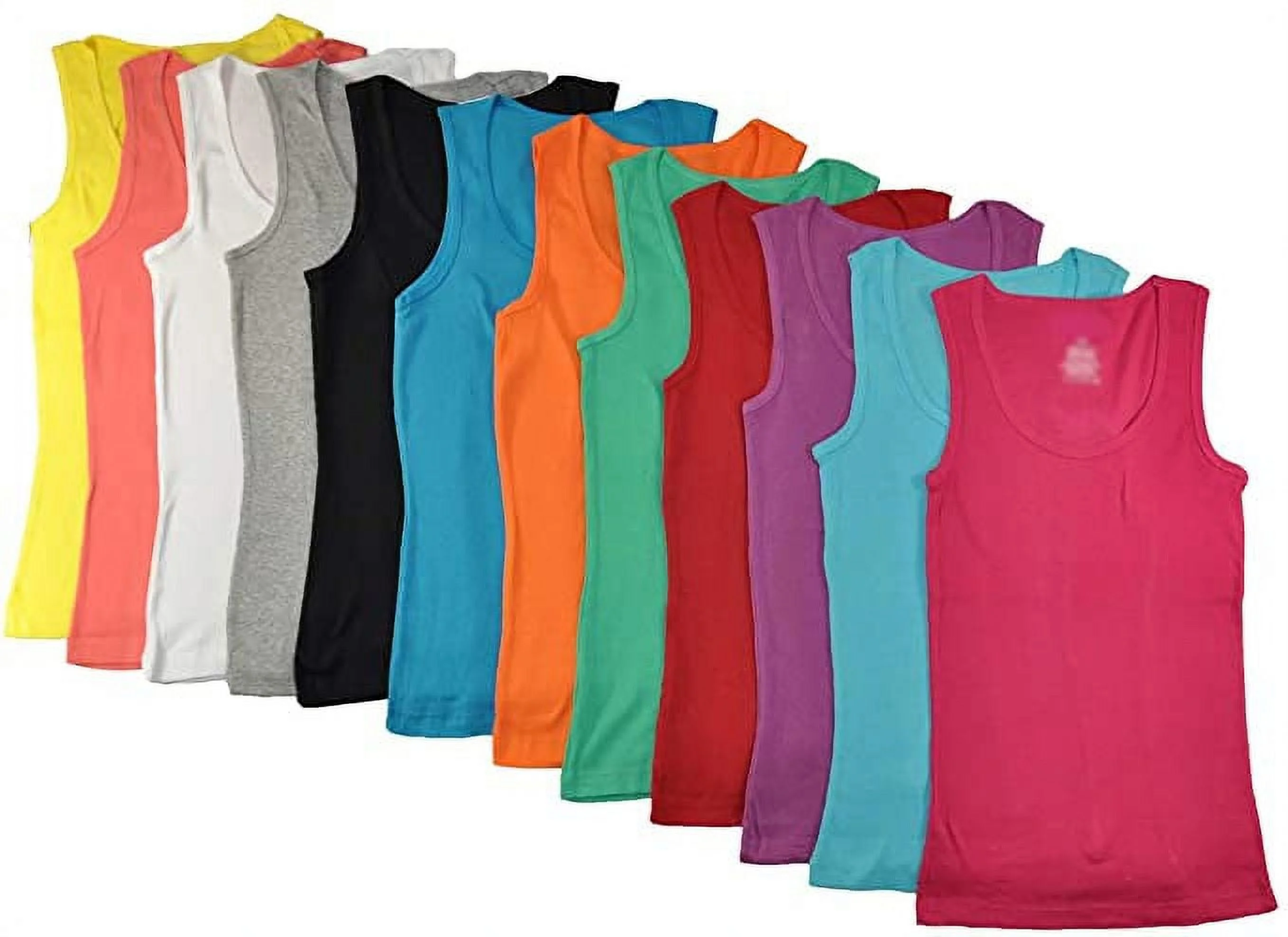 Pajama R Us Juniors' Teens 12 Pieces Pack Women's Ribbed 100% Cotton Tank Tops-Assorted Color (Muscle Tank Top, Small)