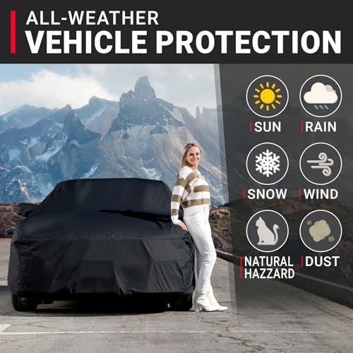 iCarCover 30-Layer Car Cover Waterproof All Weather | Premium Quality Car Covers for Automobiles 100% UV Protection, Mustang, Camaro, XK, 4-Series, M4, Supra, Thunderbird, Size C10 (See Size Chart)