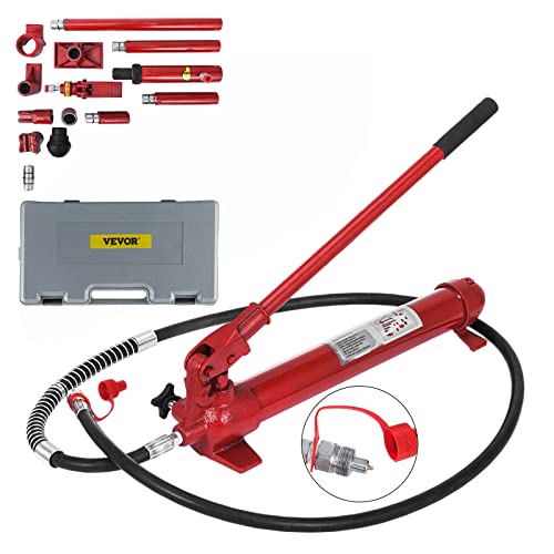 VEVOR 4 Ton Porta Power Kit, Portable Hydraulic Jack with 3.9 ft/1.2 m Oil Hose, Auto Body Frame Repair Kit with Storage Case for Car Repair, Truck, Farm (8800 LBS)