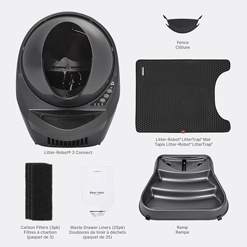 Litter-Robot 3 Core Bundle by Whisker - Self-Cleaning Cat Litter Box, Includes Litter-Robot, Mat, Fence, Ramp, (25) Liners & (3) Carbon Filters, Complimentary 1-Year WhiskerCare Warranty