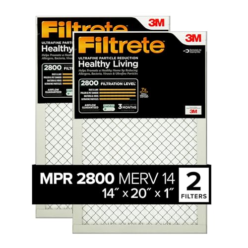 Filtrete 20x25x1 Air Filter, MPR 2800, MERV 14, Healthy Living Ultrafine Particle Reduction 3-Month Pleated 1-Inch Air Filters, 2 Filters